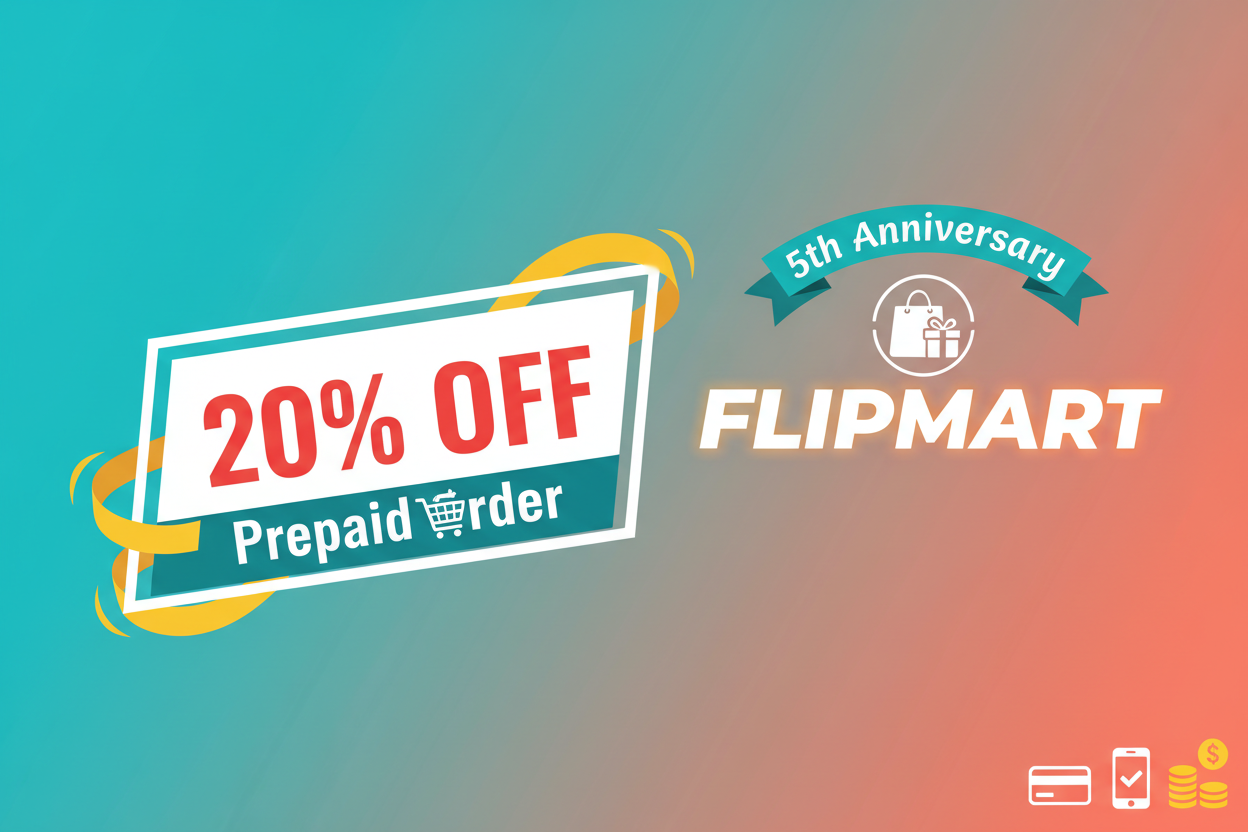 20% off prepaid order,5th anniversary, flipmart
