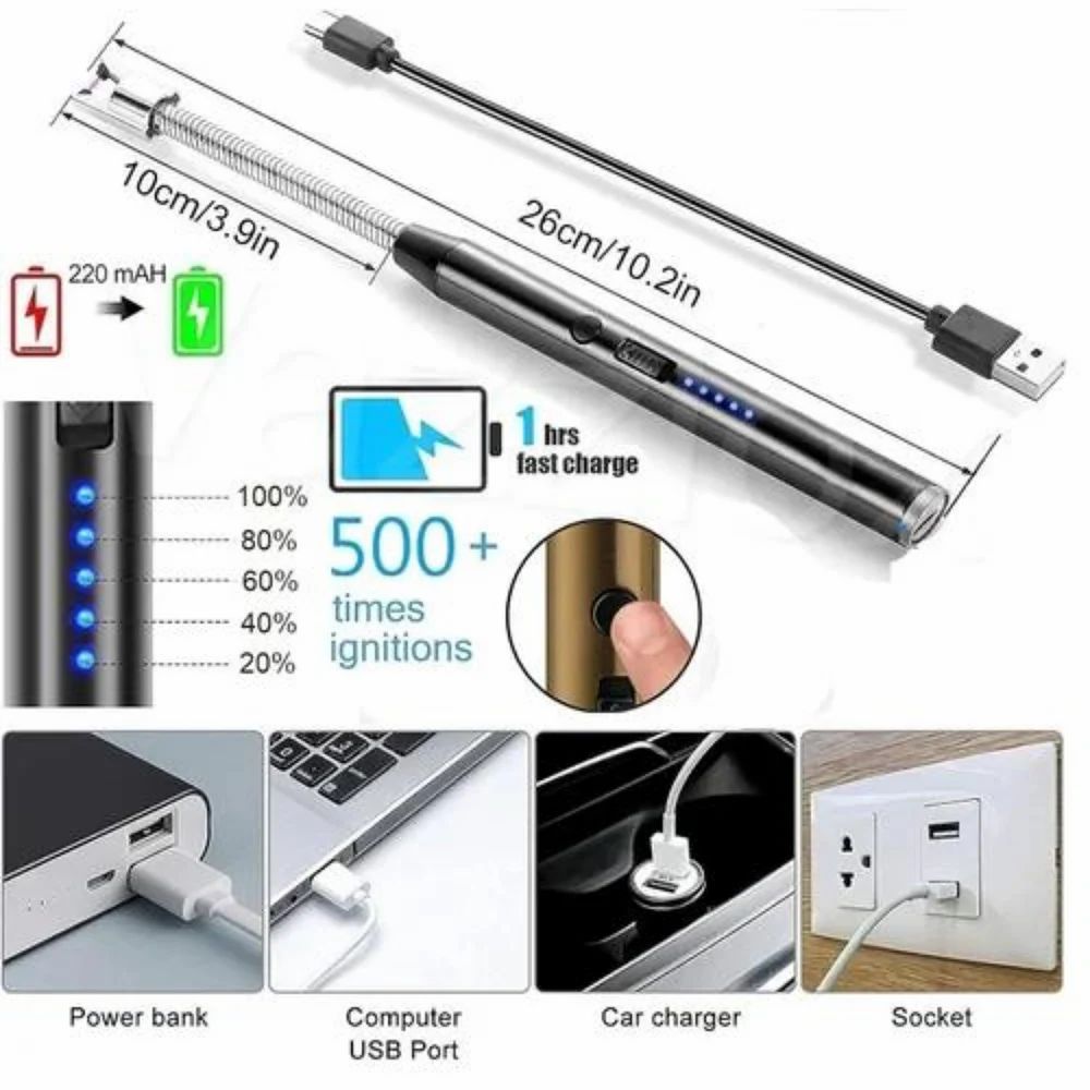15 cm Usb Rechargeable Electric Gas Kitchen Lighter