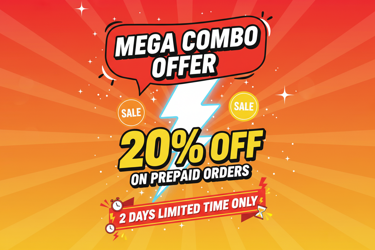 mega combo offer,20 off prepaid, 2 days limited time